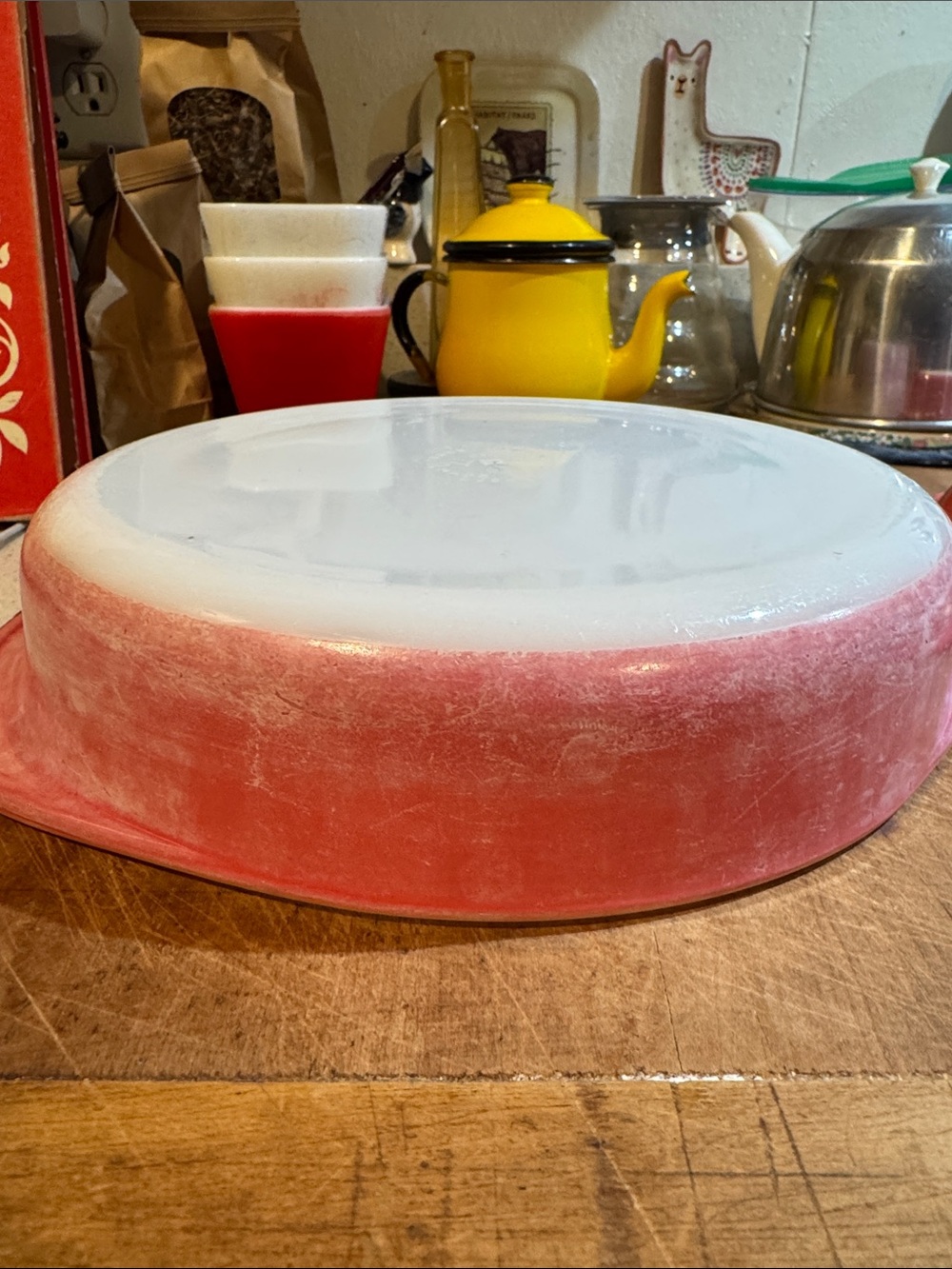 Pyrex pink glass cake dish